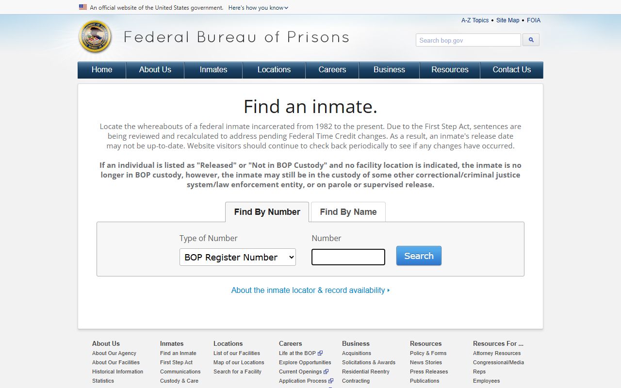 Federal Bureau of Prisons locator that does not publish Wakulla County style booking photos