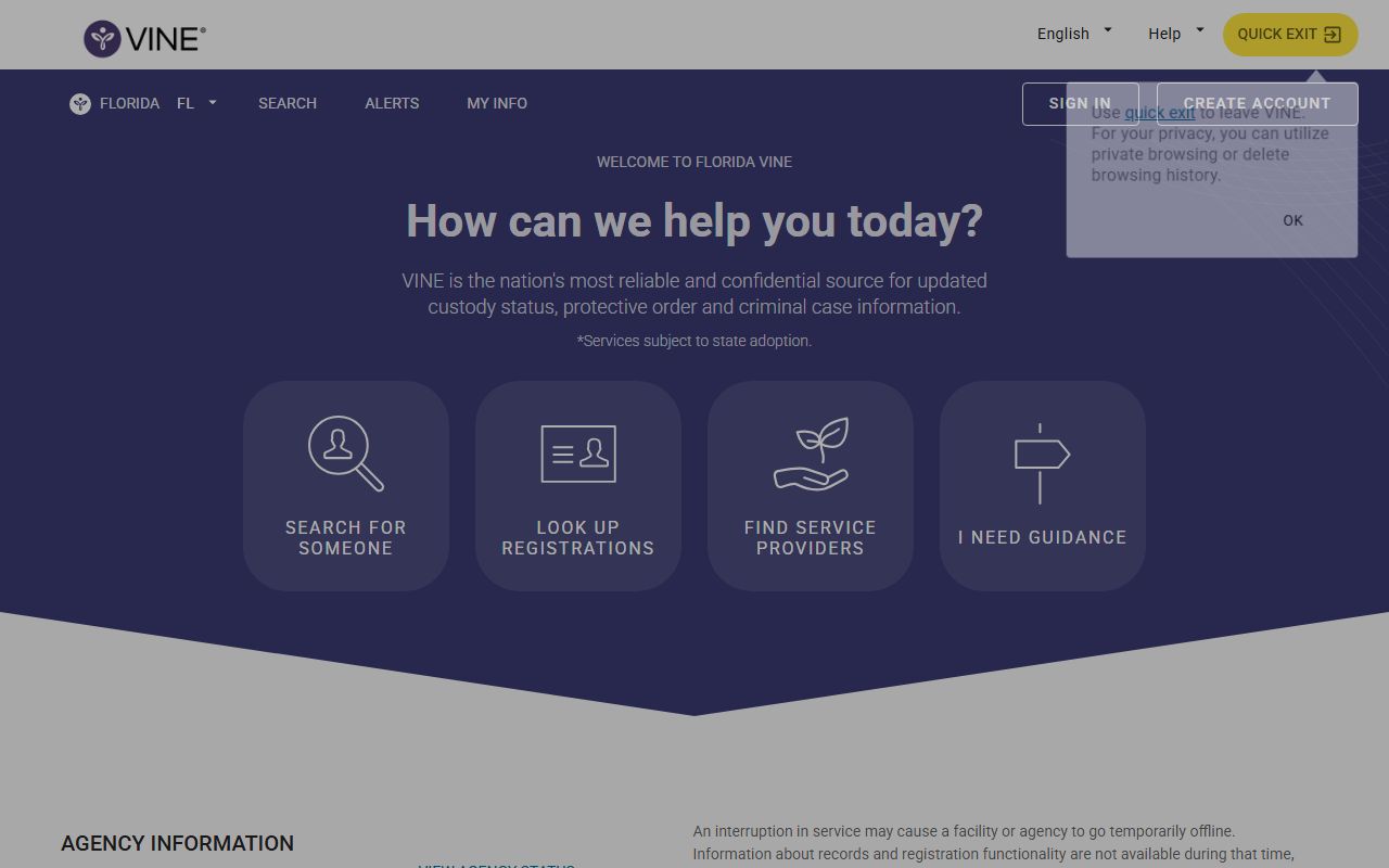 Florida VINELink custody notification portal for Wakulla Correctional Institution Annex inmates