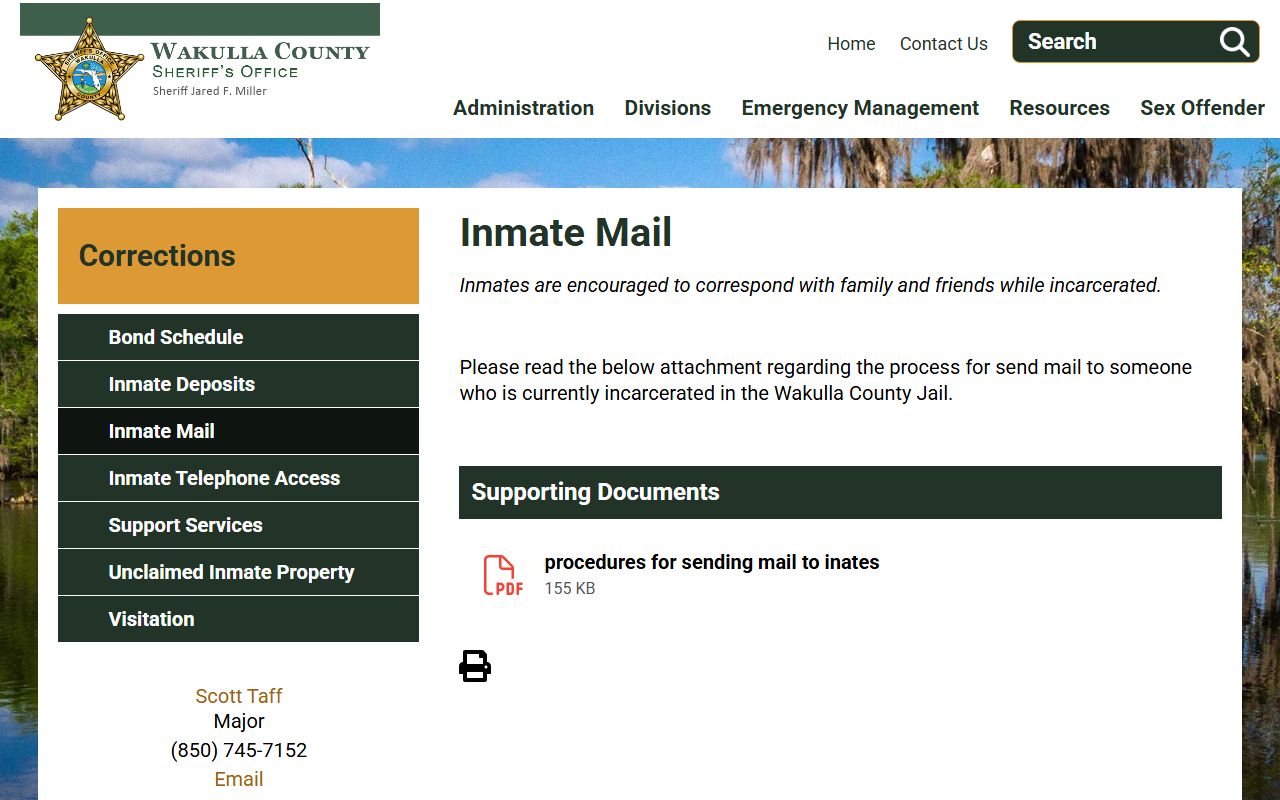 Wakulla County Detention Facility inmate mail page with Securus mailing address