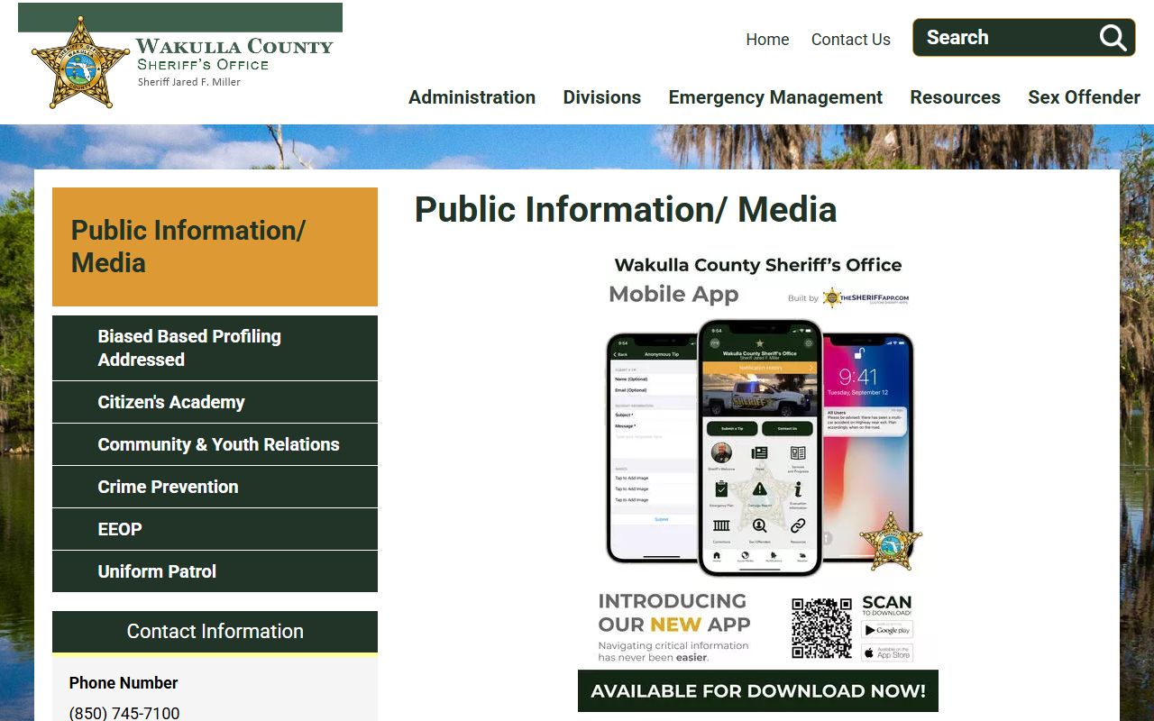 Wakulla County Sheriff public information page used to request jail booking photos